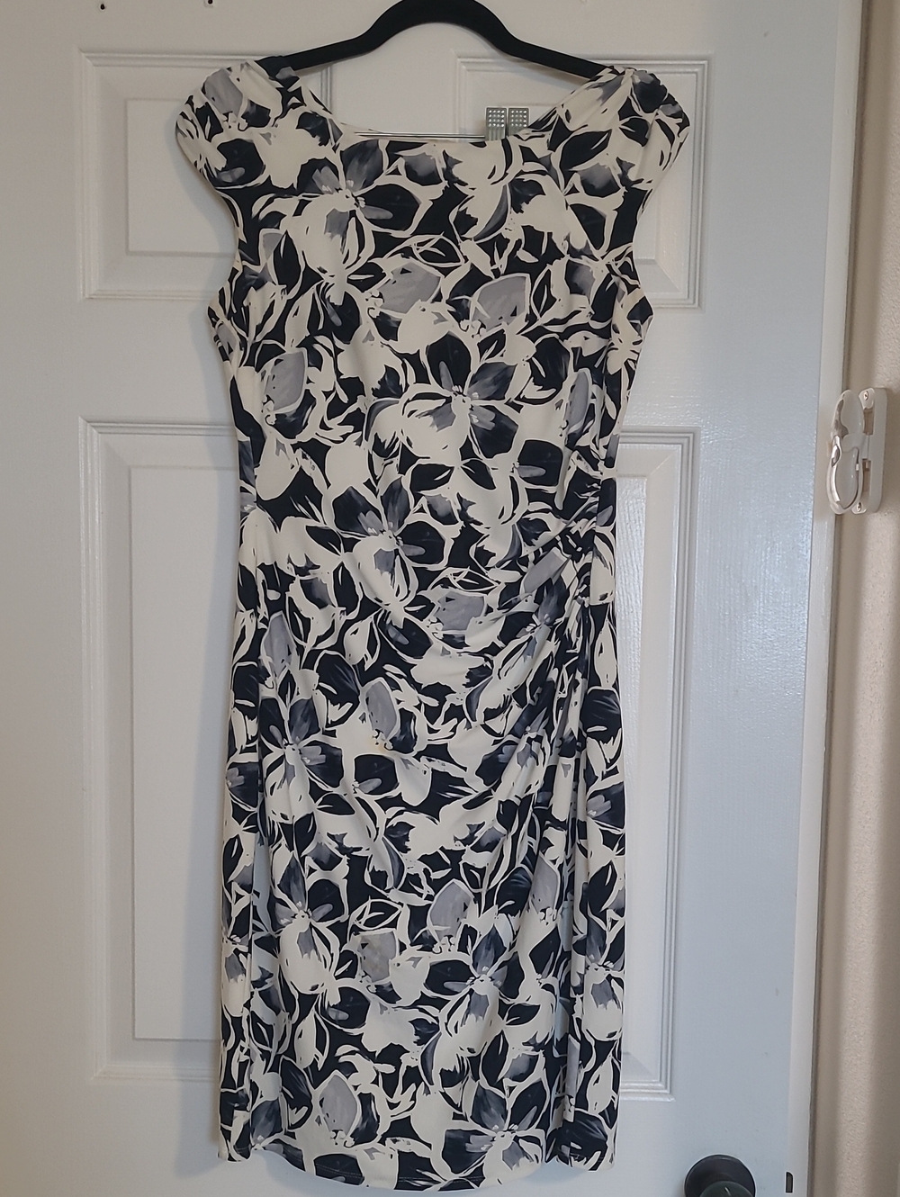 Ralph Lauren Black and White Floral Cap-Sleeve Midi Dress